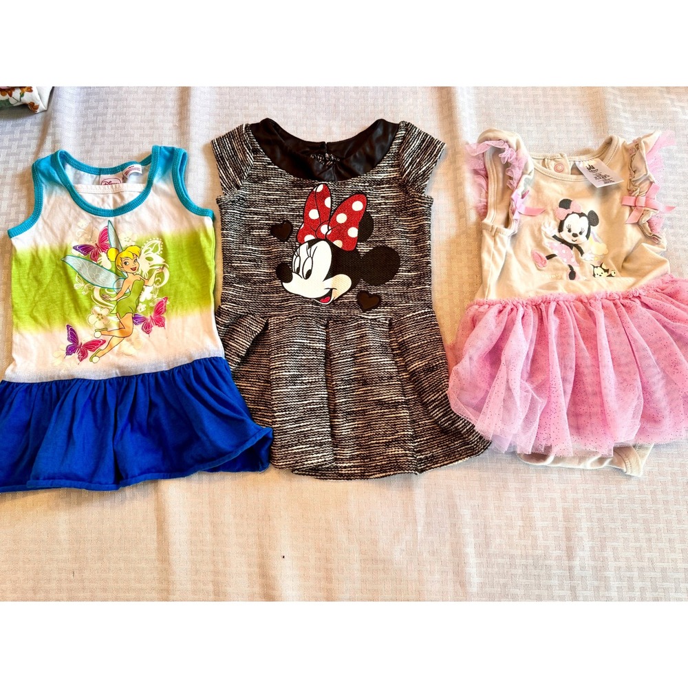 Disney Baby Minnie Mouse Tinkerbell Dress Bodysuit Bundle 12M 18M 3pc Set
